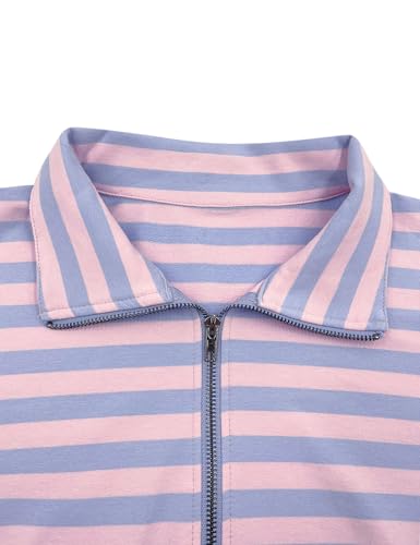 Floral Find Women's Long Sleeve Lapel Half Zip Up Sweatshirt Solid Stylish Loose Fit Casual Pullover Tops3