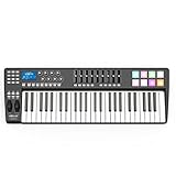 MIDI USB Controlador de la almohadilla del teclado con 49 teclas asignables sensibles a la velocidad, 1 control deslizante de volumen maestro y 8 controles deslizantes asignables.