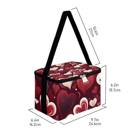 Lunch Bags for Women Men 9 Cans,Valentine's Day Red Love Hot & Cold Food Delivery Bag Insulated Grocery Bag Insulated Lunch Box Cooler Bag for Office Work Picnic Beach