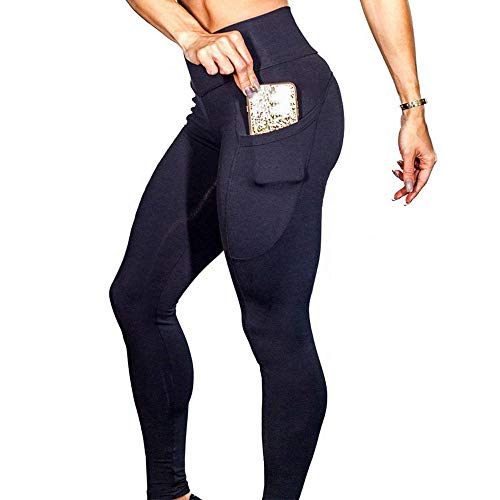 YANG-YI Women Yoga Pants with Pocket,High Waisted Sweatpants Butt Lifting Leggings Sports Trousers Black