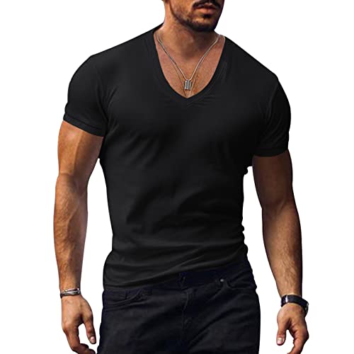 Muscle Men’s V Neck Shirts Casual Short Sleeve Gym Athletic T Shirt Fashion Tee Top Workout Bodybuilding Shirts
