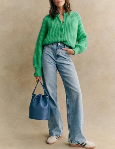 Bianstore Women's Casual Long Sleeve Crewneck Button Down Cardigan Sweater Knit Outwear4