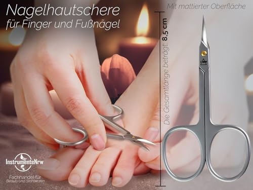 Nagelhautschere extra fein und scharf mit gebogener feiner Schnittfläche zum präzisen Kürzen von Nagelhautresten 8,5 cm Aus rostfreiem Edelstahl