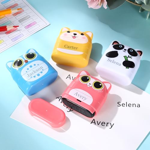 Upgraded Personalized Clothing Stamps for Kids - Double Custom Name Stamp for Clothes & School Supplies - Waterproof White & Black Ink (White Panda)
