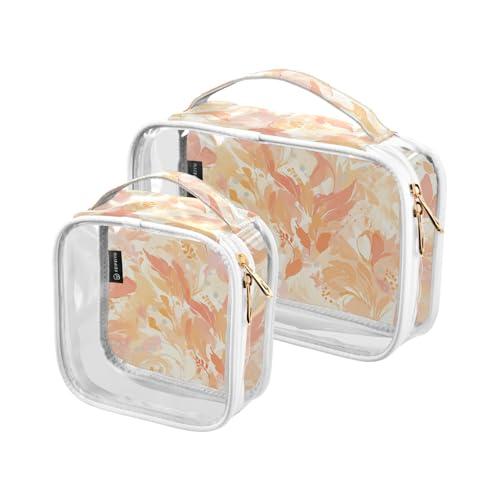 Paquete de 2 neceseres decorativos transparentes para hombre, aprobados por la TSA, hojas de acuarela abstractas, melocotón, marfil, blanco, reutilizable, organizador de maquillaje, compatible con