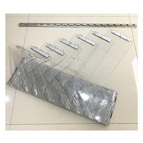Cortina de PVC para congeladores, refrigeradores y puertas de almacén, lámina de plástico acanalada, grosor de 1,7 mm, 185 mm, cada una con riel de acero inoxidable (6 piezas de 0,9 x 2,4 metros)