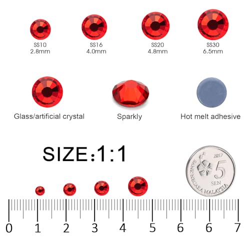Image of Hotfix Rhinestones Bulk, 14400PCS Lt.siam Hot Fix Rhinestones for Clothes DIY Decoration Crafts, Lt.siam, SS20, 4.6-4.8mm