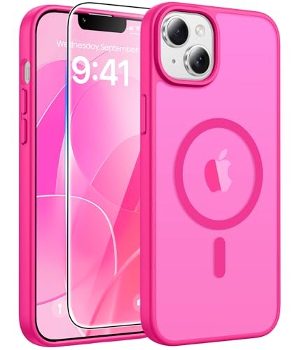 Image of FNTCASE for iPhone 15 Plus Case: for iPhone 14 Plus Case [Compatible with Magsafe] Translucent Matte Cases with [Screen Protector] Military Grade Shockproof Protective Phone Cover - Hot Pink