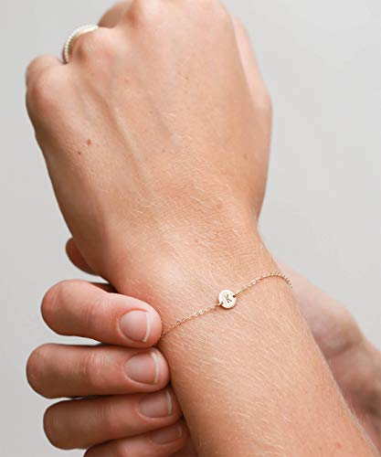 Ovian Initial Charm Bracelet For Women 18K Gold Plated Stainless Steel Coin Disc Engraved Letter M Bracelet Personalized Monogram Name Bracelet For Girls #TOP1