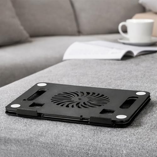 Image of EYUVAA LABEL Metal Laptop Stand with Cooling Fan & RGB Light | 360 Rotation with Adjustable Height, Compatible with 10-17 inch Laptops Stand for Gaming, Table, Office (Black)