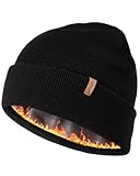 FURTALK Classic Beanie Mütze Herren mit Weichem Fleecefutterr Unisex Strickmütze Warm Bequem Wintermütze für Damen Schwarz