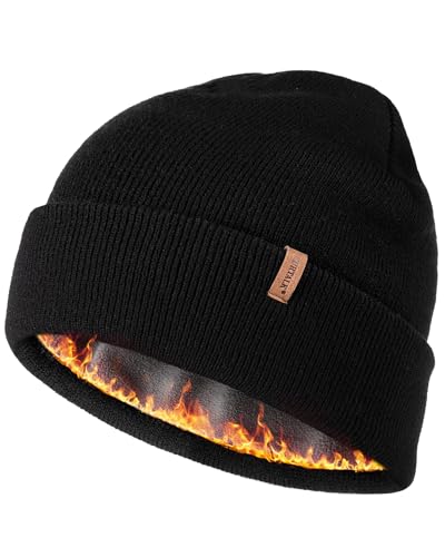 Image of FURTALK Beanie Hat Men Soft Fleece Lined Winter Hats Unisex Warm Acrylic Beanie Black