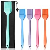 Silicone Pastry Basting Brush, Heat Resistant Cooking Brush for BBQ Grill Baking Kitchen Food Brush for Sauce Butter Oil, Dishwasher Safe, Set of 5 Multicolor