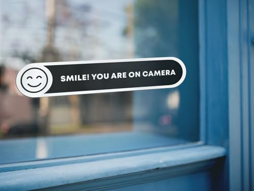 Sticky Expressions | Smile You\'re On Camera Stickers (8 Pcs) - Strong Adhesive, Waterproof You are On Camera Signs! Size 5\" x 1\". Anti Theft Car Stickers. Perfect for Business and Home Security (8)