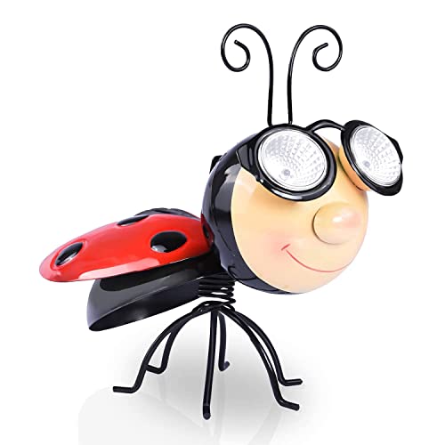 Ladybug Garden Decor - Solar Figurine Lights Outdoor Waterproof Decoration With 8.3" Metal Yard Art, Black-Red Ladybug Statue Light For Pathway Patio Backyard Lawn Animal Ornaments (1 Pack) #TOP5
