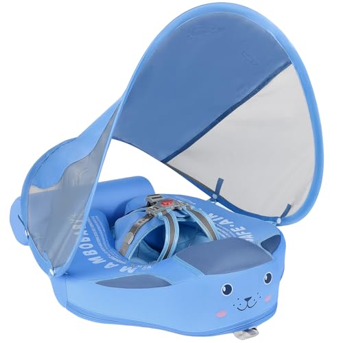 Cloth Add Tail Avoid Flip Over UPF 50+ Size Improved Mambobaby Non Inflatable Baby Float Swim Trainer Solid Infant Pool Float with Canopy Swim Ring
