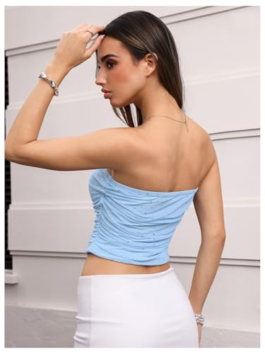 Image of Floerns Women's Rhinestone Sleeveless Bandeau Party Corset Strapless Tube Sequin Top