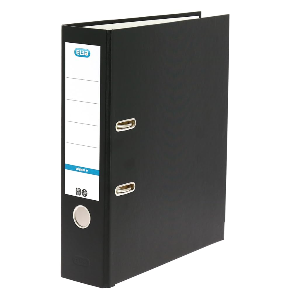Elba A4 Lever Arch File, 570 Sheet Capacity, 80mm spine, Strong Paper on Board, Single, Black