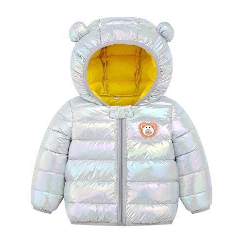 Sitmptol Baby Boys Girls Winter Coats Glitter Bear Hoods Light Puffer Down Jacket Padded Outwear 18-24 Months Silver Grey