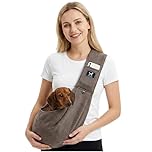 PAWPUBBY Dog Sling Carrier, Hands-Free Adjustable Padded Shoulder Strap Bag, Travel Carrier for Puppies and Kittens, Secure and Lightweight for Outdoor Indoor Use (Caramel, M - Wide Padded Strap)