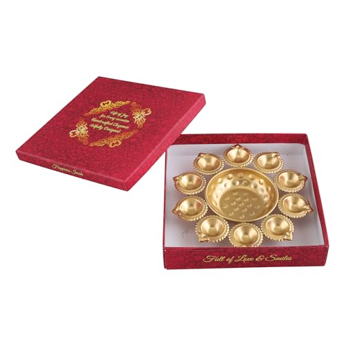 R Ayurveda Copper Metal Decorative Metal Diya Traditional Diya Urli Tealight Holder Golden Bowl for Floating Flowers Home,Office Wedding Decor (Size 10 Inches) with Gift Box