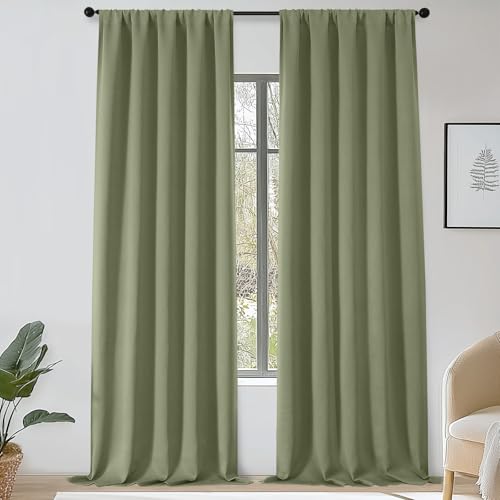 OWENIE Sally Extra Sage Green Blackout Curtains 120 Inches Long 2 Panels Set for Bedroom Living Room, Solid Thermal Insulated Privacy Room Darkening Window Treatment Drapes, 2 Pcs Each W50 x L120 Inch