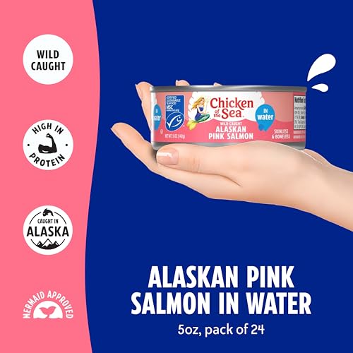 Image of Chicken of the Sea Alaskan Pink Canned Salmon in Water, 5 Ounce Cans, 6 Packs of 4(24-Count) - High Protein Skinless & Boneless Wild Caught Salmon - Delicious Wild Salmon for Burgers, Pasta, & More