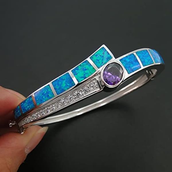 Mooie 925 Zilveren Vrouwen Sieraden Blue Opal Bangle Amethist Steen 60X67 MM binnenmaat