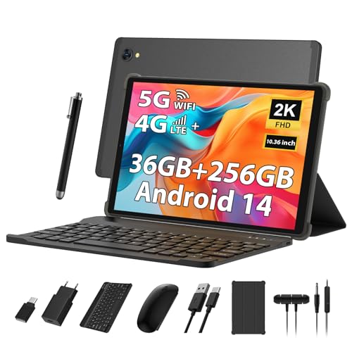 SOLVYXEN Android Tablet 10.6 Pulgadas, 4G SIM LTE & 5G WiFi, 36GB RAM, 256GB ROM (TF 1TB), 2000 * 1200, 8000mAh, 13MP+8MP, GPS, Octa-Core, Tablet con Teclado|Ratón|Estuche|Auriculares-Nero