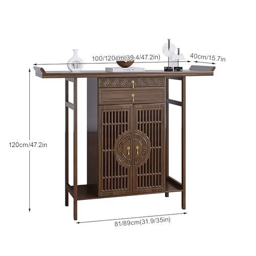 Table d'autel de méditation bouddhiste sculptée avec niche de Bouddha traditionnel