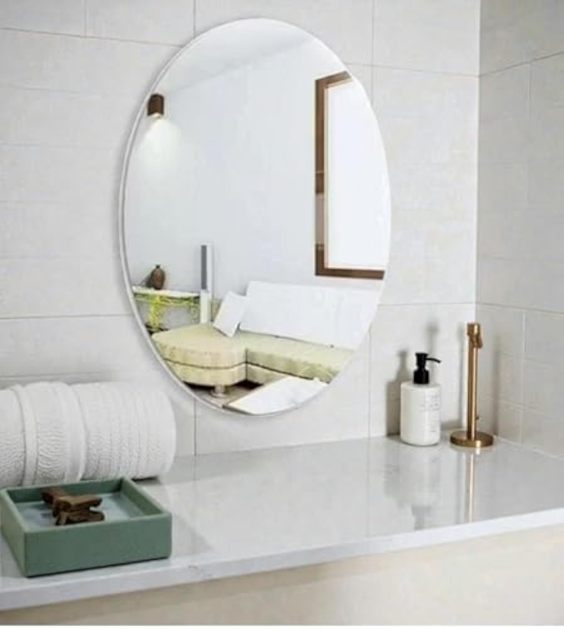 Oval Adhesive Mirror Sticker Frameless Wall Mirror
