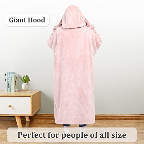 Kpblis Wearable Blanket Hoodie For Women And Men, Oversized Wearable Hoody Blanket Sweatshirt, Warm And Cozy Giant Wearable Fleece Blanket With Sleeves And Giant Pocket For Adults And Kids, Pink #TOP1
