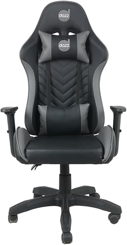 Cadeira Gamer Elite Pro Dazz – Reclinável 130°, Couro PU, Pistão Classe 4, Suporta 140 kg, Braços 1D, Almofadas Lombar e Pescoço, Base Nylon 50 mm – Preto e Cinza