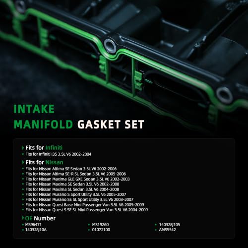 Image of Intake Manifold Gasket Set, for Infiniti I35 2002-2004, for Nissan Altima SE /Maxima /Murano /Quest, 2002-2009, 3.5L, OE MS96471, MS19260, 140328J105, 140328J10A, 01072100, AMS5542