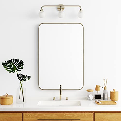 Groltsdein Modern Bright Gold Bathroom Vanity Mirror (24"X 36"), Farmhouse Champagne Gold Mirror For Wall, Sleek Metal Frame Rectangle Mirror For Bathroom With Rounded Corners #TOP7