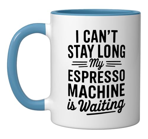 Funny Espresso Coffee Machine Joke Ceramic Mug, Blue/White