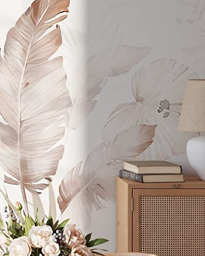 Coloritto Beige Tropical Wallpaper | Removable Self Adhesive Watercolor Wallpaper | Tropical Peel and Stick Wallpaper (1 roll 24" W x 84" H)