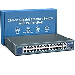 24 Port Gigabit PoE Switch Unmanaged, YuanLey 27-Port Gigabit PoE mit 2 Uplink & 1 SFP, Rackmount, 400W integriertes Netzteil, Unterstützt 802.3af/at, Plug & Play, One-Key VLAN, Metallgehäuse