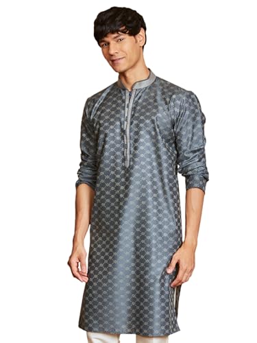 VASTRAMAY Men's Jacquard Kurta with Embroidered Collar – Elegant ...