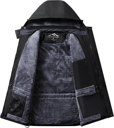 Tansozer Skijacke Herren Winter Wasserdicht Winterjacke Warm Gefüttert Regenjacke Atmungsaktiv Wanderjacke Fleece, Schwarz, M