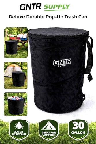 Image of GNTR Supply Deluxe Durable Pop-Up Trash Can - Collapsible Garbage Bin with Zippered Lid for Camping, Home, and Outdoor Use - 30 Gallon