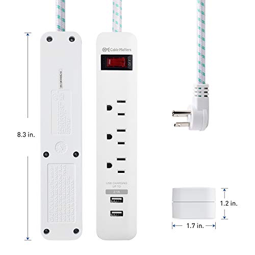 Cable Matters 2-Pack 3 Outlet Surge Protector Power Strip With Usb, 8 Ft Long Extension Cord With Low Profile Plug (Surge Protector With Usb Ports) In White #TOP5