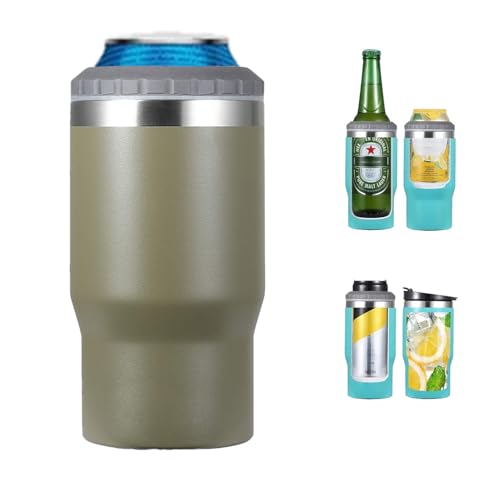 Gteller Aislante de lata/botella de acero inoxidable 4 en 1, tapas bidireccionales de 14 onzas, enfriador de latas aislado SUS, soporte para botella de cerveza (oliva)