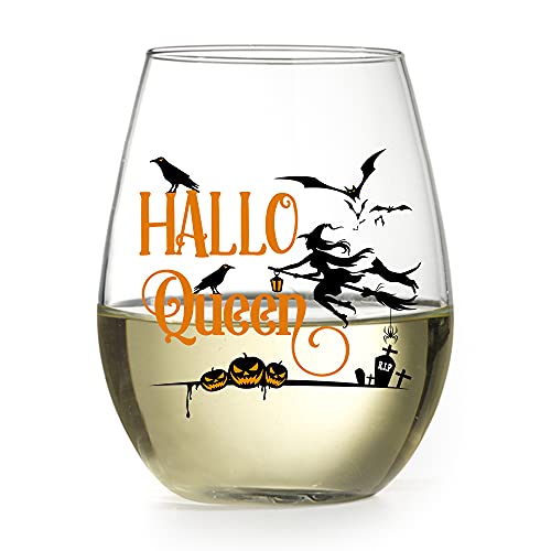 Dyjybmy Hallo Queen Wine Glass, Queen Of Halloween Wine Glass, Halloween Wine Glass, Witch Wine Glass, Halloween Glass, Halloween Party Gift For Women, Sisters, Friends, Colleagues #TOP2