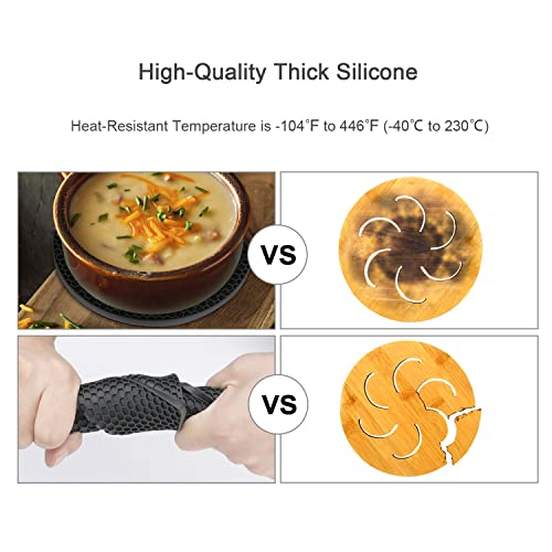 Set Of 4 Uktunu Silicone Pot Coasters Pot Holders For Kitchen Dishwasher Safe Heat Resistant Black Square Round #TOP3