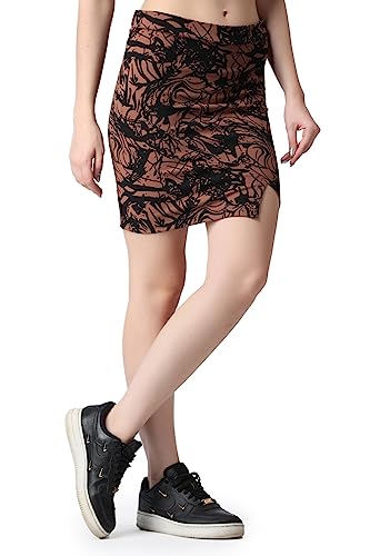 Image of POPWINGS Women Casual Pencil Slit Printed Skirt for Women | Summer Skirt for Women | Concert Slit Short Skit for Women