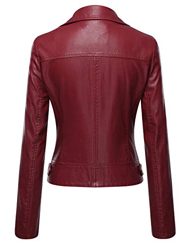 Tanming Women's Long Sleeve Zipper Fuax Leather Jacket Coat (Medium, Red Rock) #TOP1