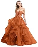 ✿Robe de bal en tulle multicouches pour adolescentes, robe de mariée sans épaules avec applications en dentelle, robes de soirée formelles, robes de Quinceañera en tulle à volants, robe de bal de princesse en A pour Sweet 16, robe de bal en tulle sans dos avec encolure en cœur.
