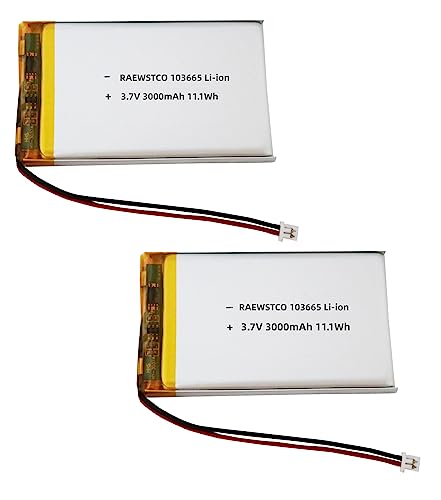 RAEWSTCO 2PCS 3.7v 103665 3000mah Lithium Polymer ion Battery Rechargeable Mobile Energy Storage Power Supply,for Miyoo Mini etc. (1.25PIN)