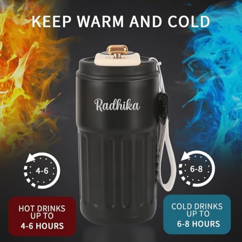 Image of Giftana Personalized Coffee Tumbler with Name, Customized Travel Mug with Lid, Coffee Mug for Men and Women, Birthday Gifts, Valentine's Day Gift, Corporate Gifts for Employee (Black, 420 ml)